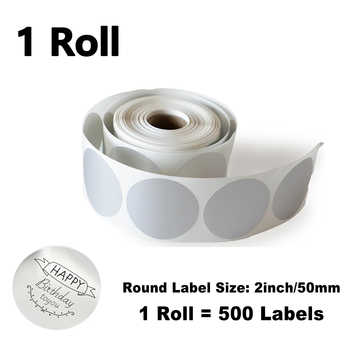 2 inch Silvery Circle Thermal Sticker Labels, Self-Adhesive Direct Round Thermal Printer Labels for DIY Logo Design, QR Code