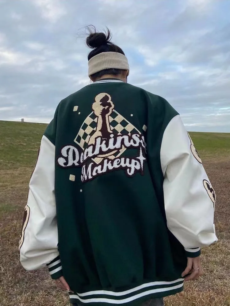 

Retro High Street Hip Hop High Quality Embroidered Baseball Uniform Female American Oversize Couple Casual Clothes Jackets Coat