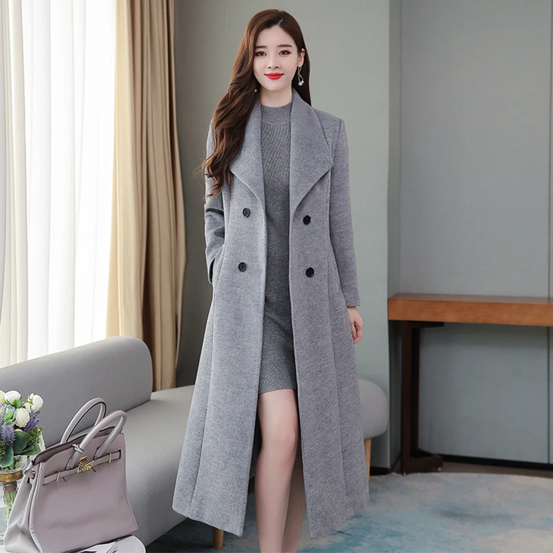 High Quality Winter Cashmere Long Coat Vintage 2022 Autumn Plus Size Warm Thicken Woolen Coat Black Jacket Women Party Outwears
