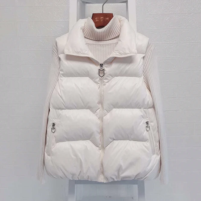 2024 New Autumn Winter Down Cotton Women's Vest Korean Loose Girl's Versatile Stand Collar Vest Coat Leisure Time Outdoors White