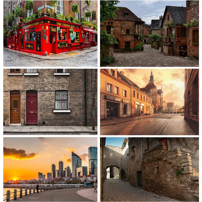 

Vinyl Custom Vintage European Street View Scenery Photography Backdrops Wedding Travel Photo Backgrounds Studio Props DFG-03