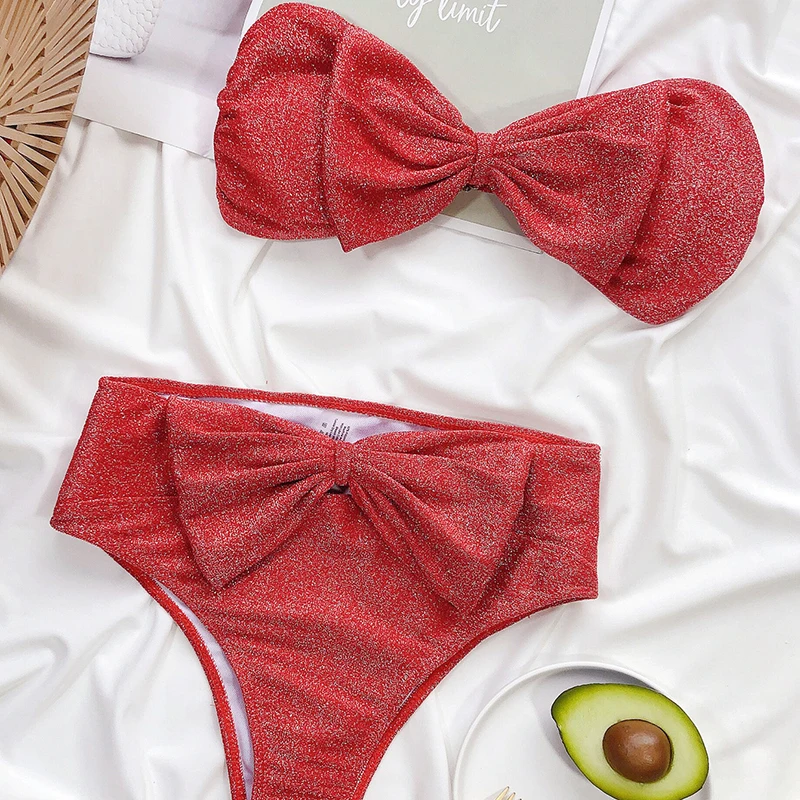 2024 Women Sexy High Wais Bikini 2-Piece Set Female Swimsuit Ladies Outfits Bathing Suit Beach Swimwear Damen Summer Pink Dress