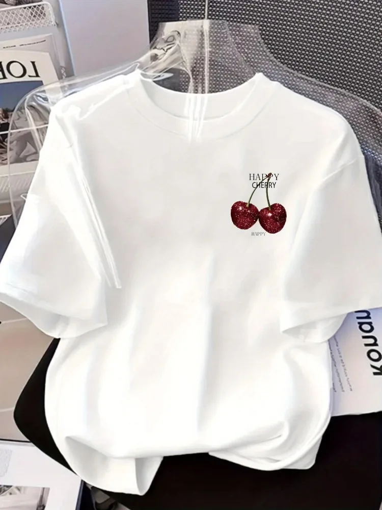 Front and Back Printed Women's Short-Sleeve T-Shirt HAPPY CHERRY Spring/Summer/Fall Trendy Printed T-Shirt Your Best Choice 1