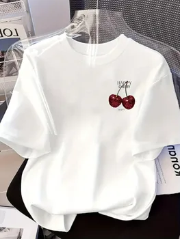 Front and Back Printed Women's Short-Sleeve T-Shirt HAPPY CHERRY Spring/Summer/Fall Trendy Printed T-Shirt Your Best Choice 1