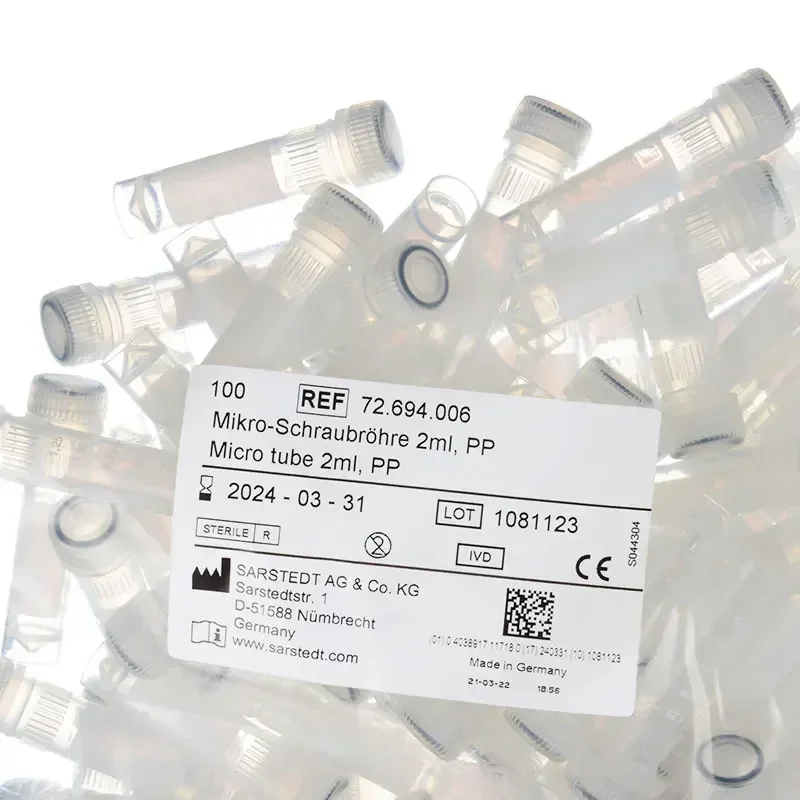 500pcs Sarstedt Micro Spiral Tube 0.5/1.5/2ml Plastic Test Tube 72.694.006 Imported 72.703 Centrifuge Laboratory Sample