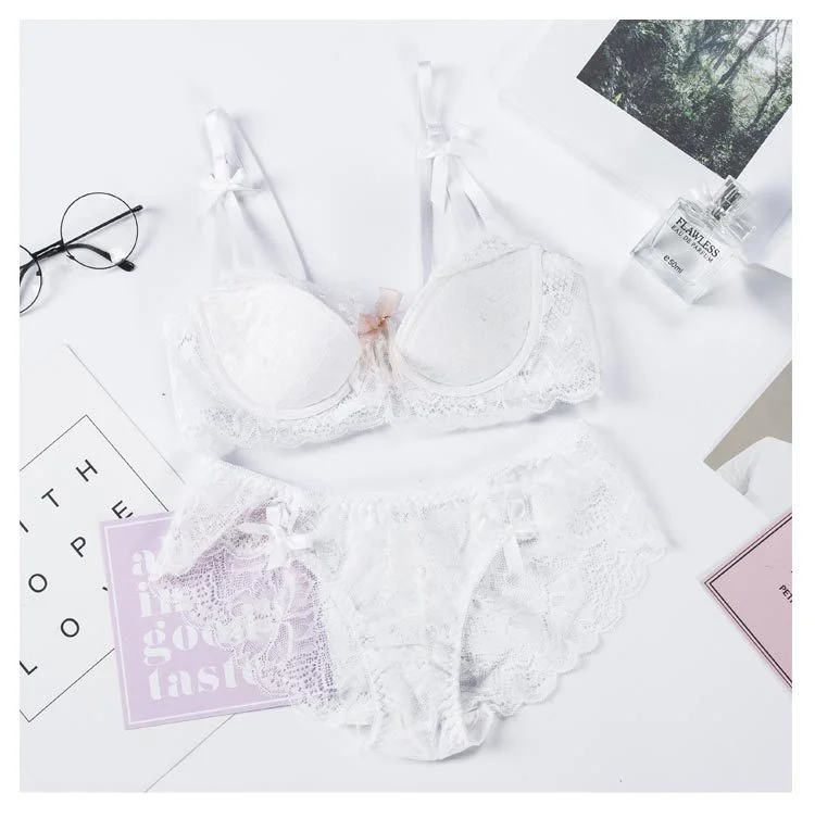 sexy bra and panty set French Lace Underwear Women's Sexy Thin Section with Steel Ring Gathering Translucent Large Chest Showing Small Side Closing Bra bra and thong set