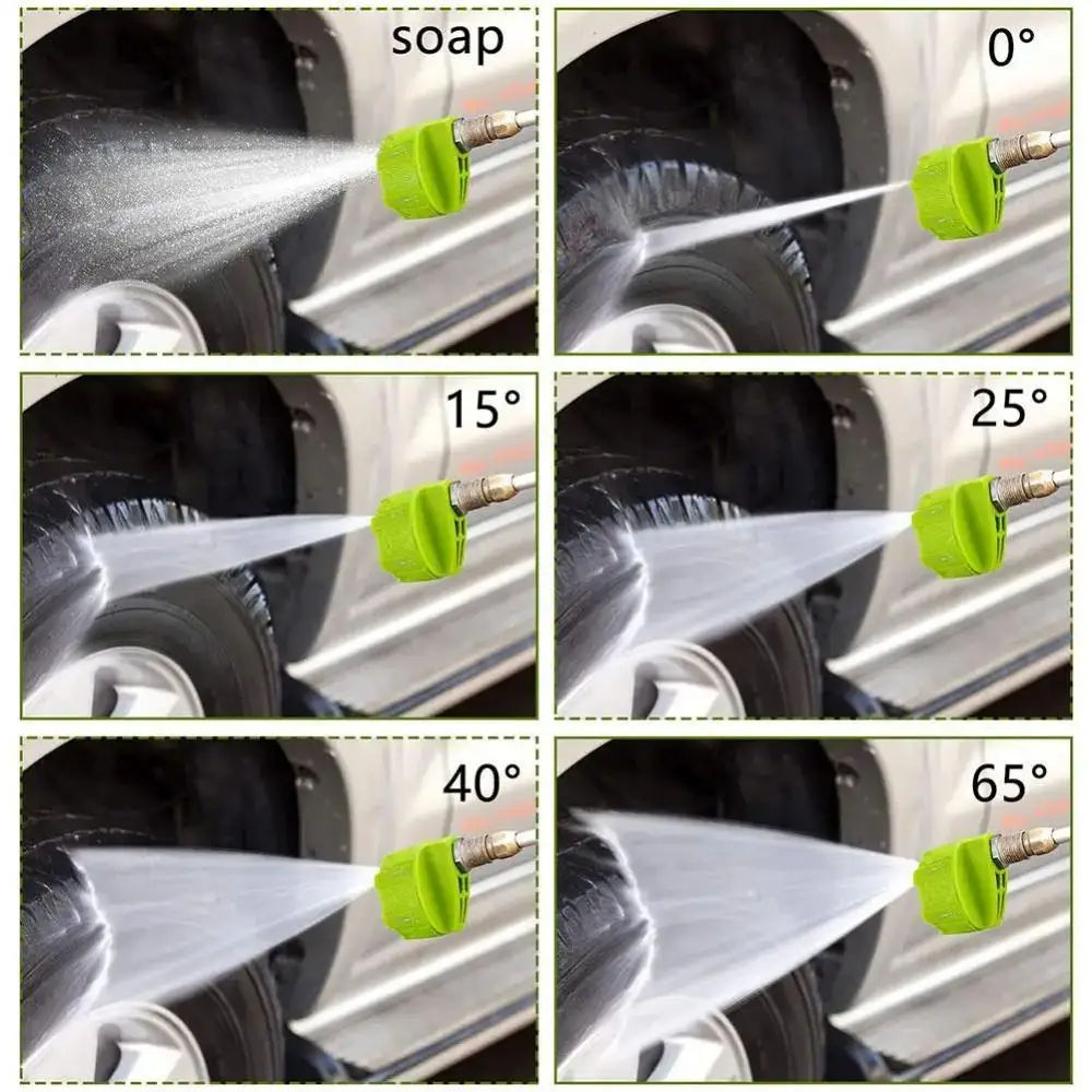 High Pressure Washer Nozzle 6 in 1 With 1/4 Inch Quick Connector 0 15 25 40 Degree Rotation Watering Rinse Soap Tip