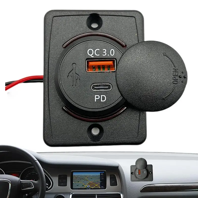 

USB Car Charger Type C Fast Charging Phone Adapter 18WPD High-Speed, Super Fast, Smart Auto Charger Square Sliding Cover