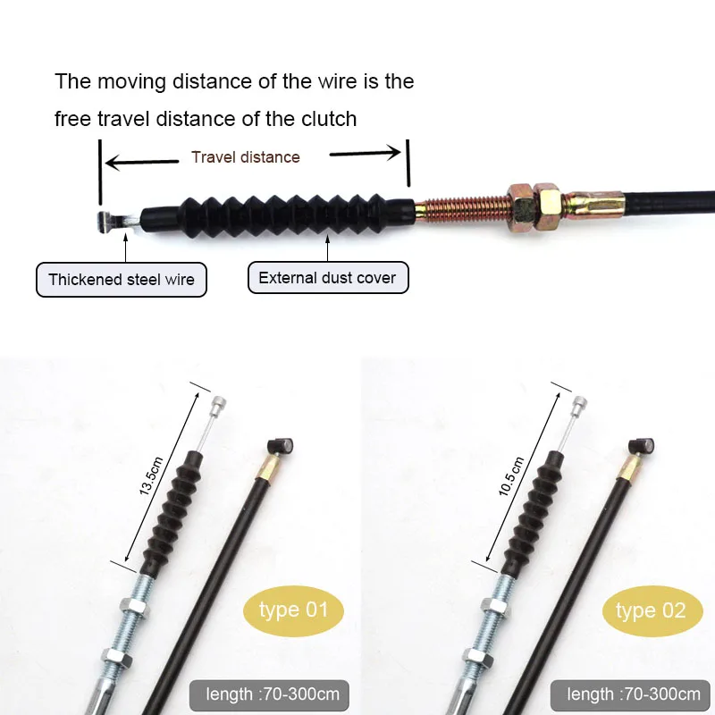 Motorcycle Clutch Cable Length 70cm to 300cm For 50cc 70cc 90cc 110cc 125cc 150cc 200cc 250cc Dirt Pit Bike ATV