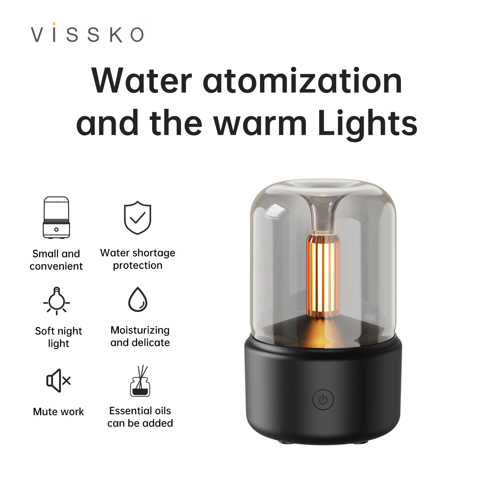 Vissko Aromatherapy Diffusers with Candlelight 120ML Essential Oil Diffuser Night Light Cold Mist Maker Sprayer for Home Office