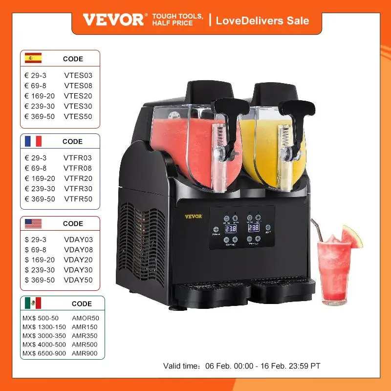 Vevor Commercial Slushy Machine 2 X2.5L Home Slush Maker Bevanda Congelata Distributore Di Bevande Ice-Cool Juice Smoothie Making Equipment