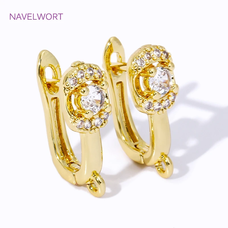 Fashion 18K Gold Plated Inlaid Zircon Shvenzy Earring Fixtures,Brass Earring Hooks Fasteners For DIY Jewelry Making Accessories 6