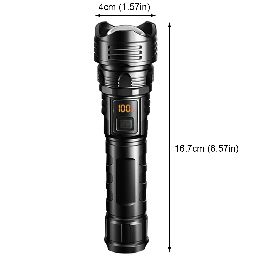 10W Zoomable Flashlight With Power Display Rechargeable LED Flashlight Waterproof Strong Light Tactical Torch For Camping Hiking
