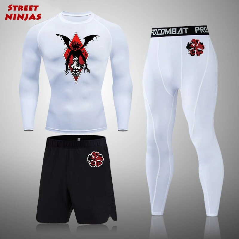 

Anime Black Clover Athletic Compression Sets for Men 3 Pieces Gym Workout Fitness Suits Undershirt Baselayer Tops Pants Shorts