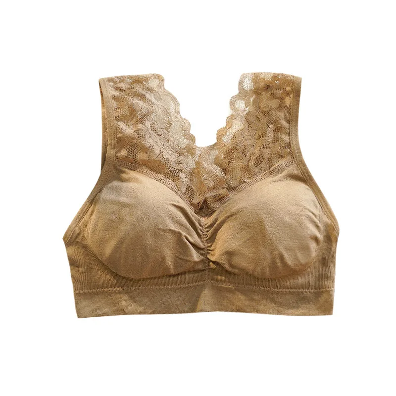

V-collar new traceless breast wrapped beautiful back bra for women with lace seamless comfortable vest underwear