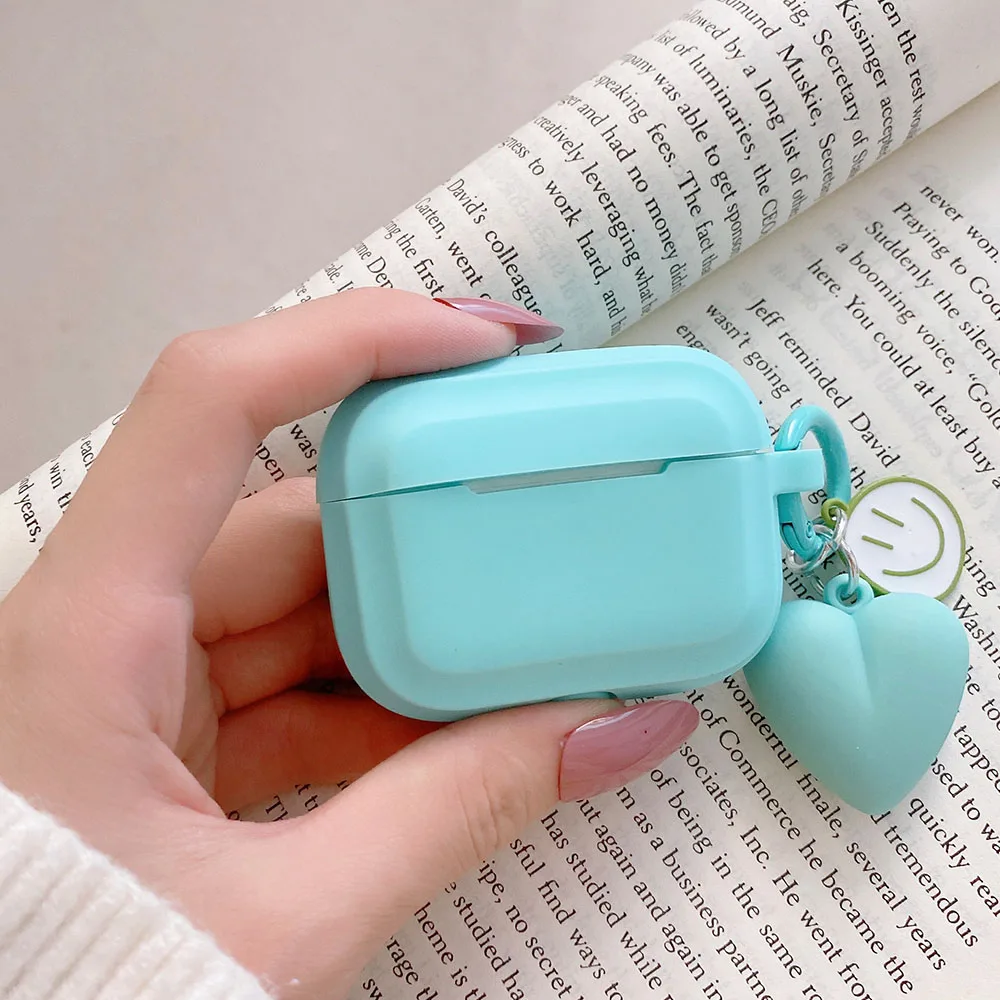 For AirPods Pro Case Soft Silicone with 3D Love Heart Keychain