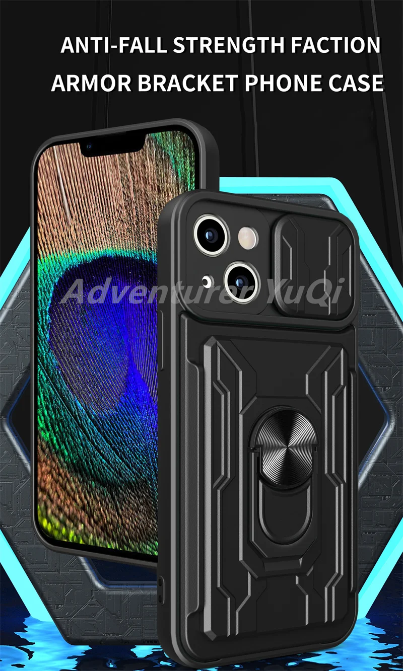 Shockproof Bumper Armor Case for iPhone 14 13 12 11 Pro Max Military-Grade Drop Protection Ring Kickstand Card pocket X XS XR cute iphone xr cases