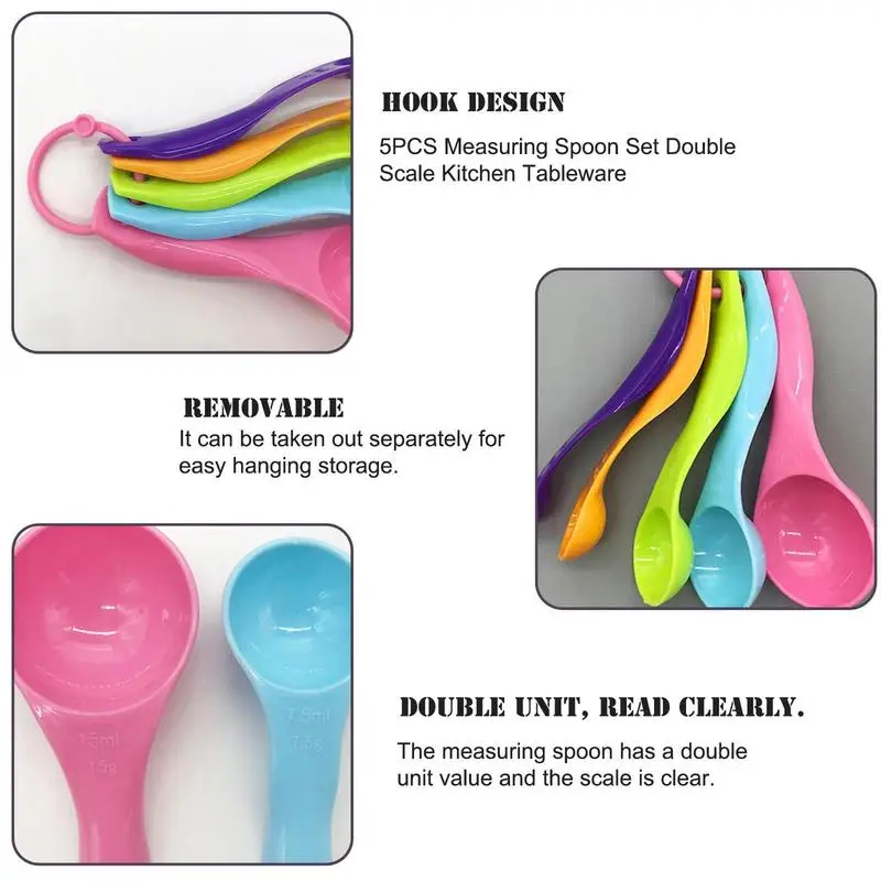 Bunte Messlöffel-Set Aus Kunststoff – 5 Stück In Verschiedenen Größen Für Küche & Backen, Mit Aufhänger