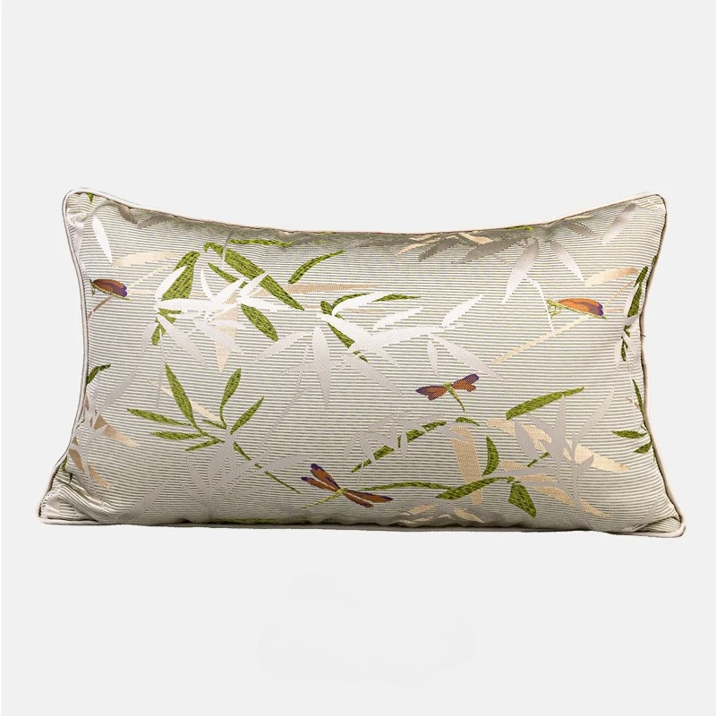 럭셔리 중국 스타일 쿠션 커버 잠자리 대나무 그림자 녹색 허리 베개 케이스 30x50cm 가정 호텔 소파 침대용