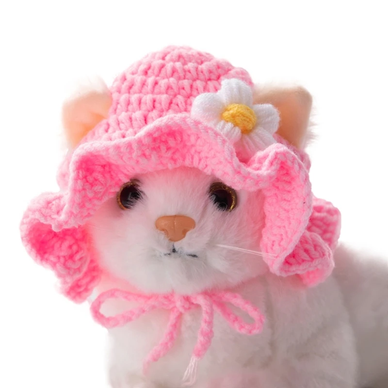 4 Styles Cute Hand-Woven Cats Hats Crochet Rabbit Frog Style Princess Kitten Caps Festival Photography Props for Cat Accessories