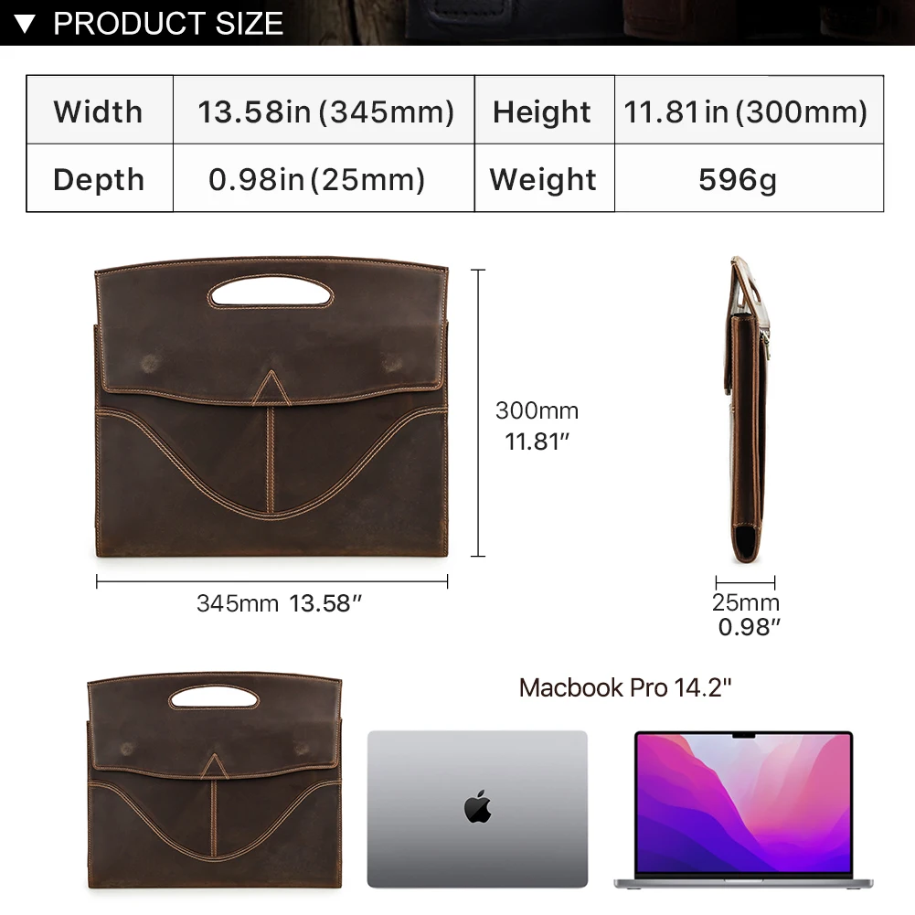 Vintage Briefcase Handbags Men's Genuine Leather Tote for 13 14inch Laptop Casual Office Business Portable Case