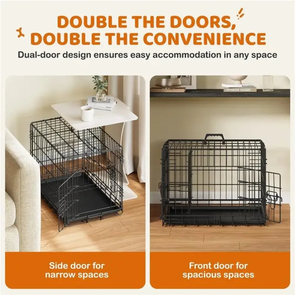 Dog Crate for Dogs with 2 Doors, Detachable Handle, Foldable Metal Wire, Waterproof & Leaky-Proof Tray, Ideal for All Stages