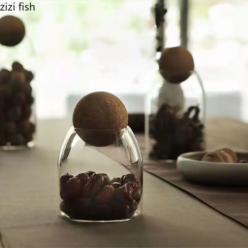 Glass Storage Bottle Round Cork Stopper Glass Pot Tea Sealed Pot Flower Fruit Tea Display Bottle Coffee Bean Storage Bottles 3