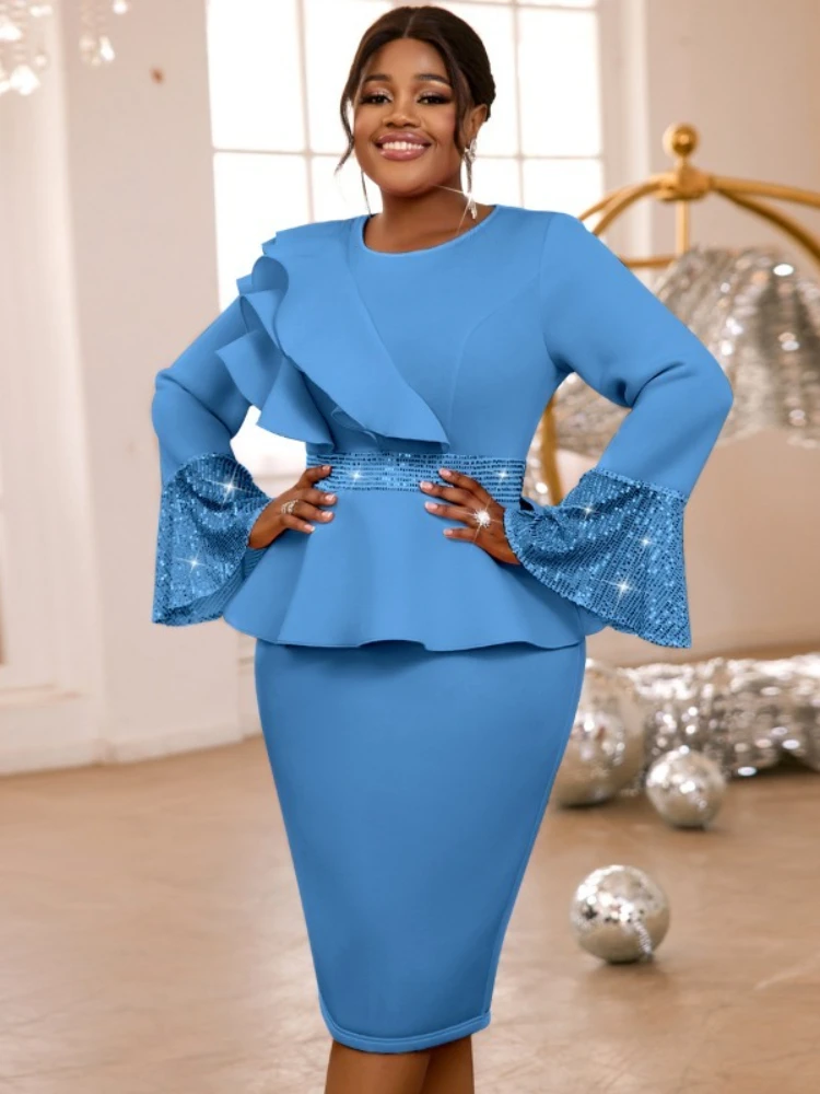 Church Dresses for Women Elegant Ruffles Long Flare Sleeves - Main Image