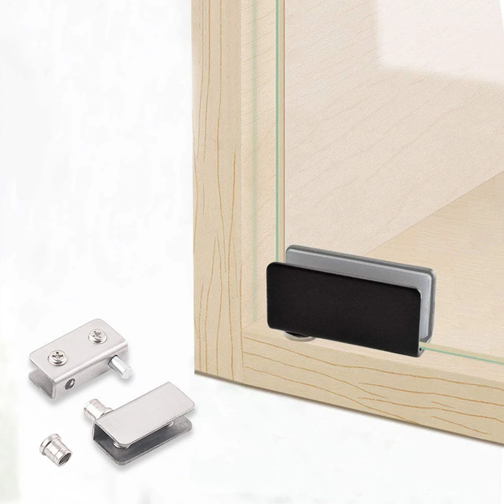 Door Hinges 1 Pair Glass Stainless Steel Cabinet Pivot Hinge Clip No Drilling Building Hardware Doors Home Improvement Garden