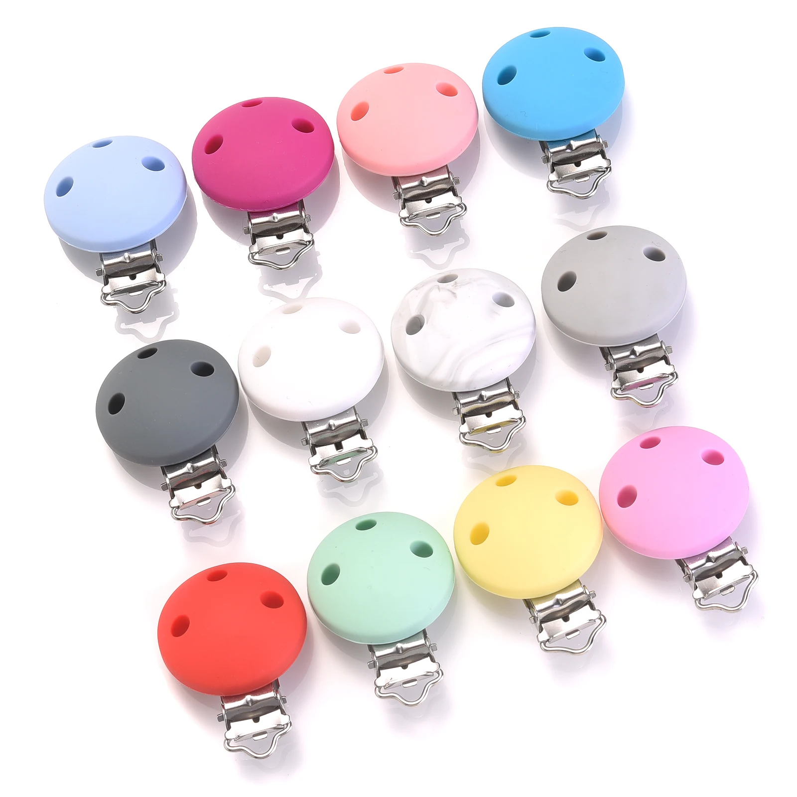 3Pcs/lot Food Grade Material Silicone Clip Round Pacifier Clip DIY Baby Nipple Chain Nursing Teether Teething Beads Tool Toys