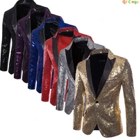 Shiny Gold Sequin Glitter Embellished Blazer Jacket Men, Nightclub Prom Suit Blazer,Male Costume Homme Stage Clothes For singers 1