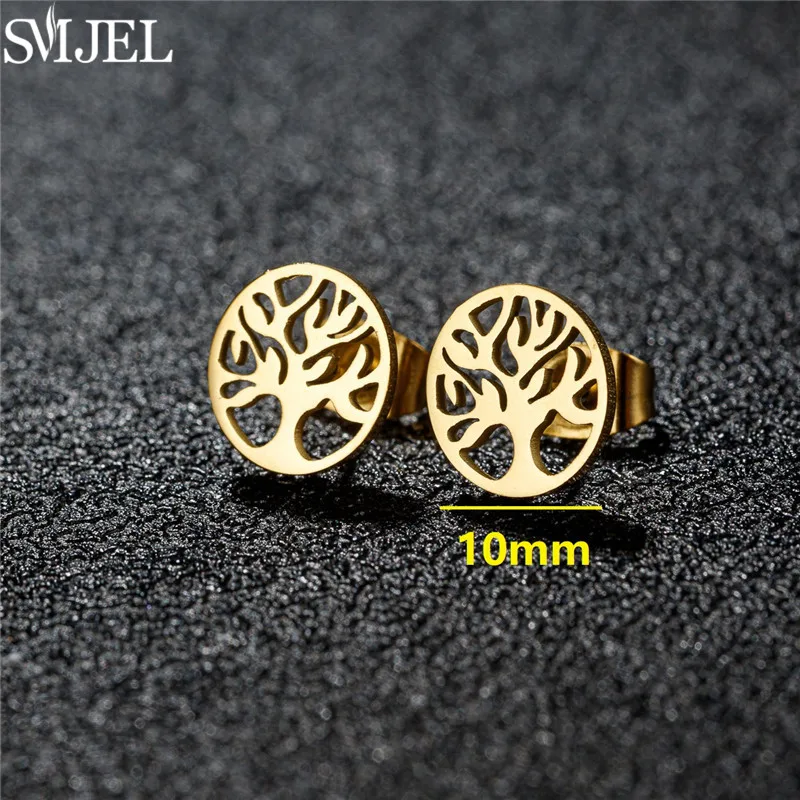 Women Earings Ethnic Tree of Life Stud Earrings for Girls Tiny Music Feather Ear Cartilage Piercing Jewelry Volleyball Accessory