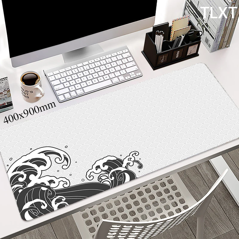Grande Gaming Mouse Pad com Borda de Bloqueio Preto e Branco Gamer Grande Mouse Mat Computador Mousepad Teclado Mesa Mouse Pad Deskpad - Imagem 2