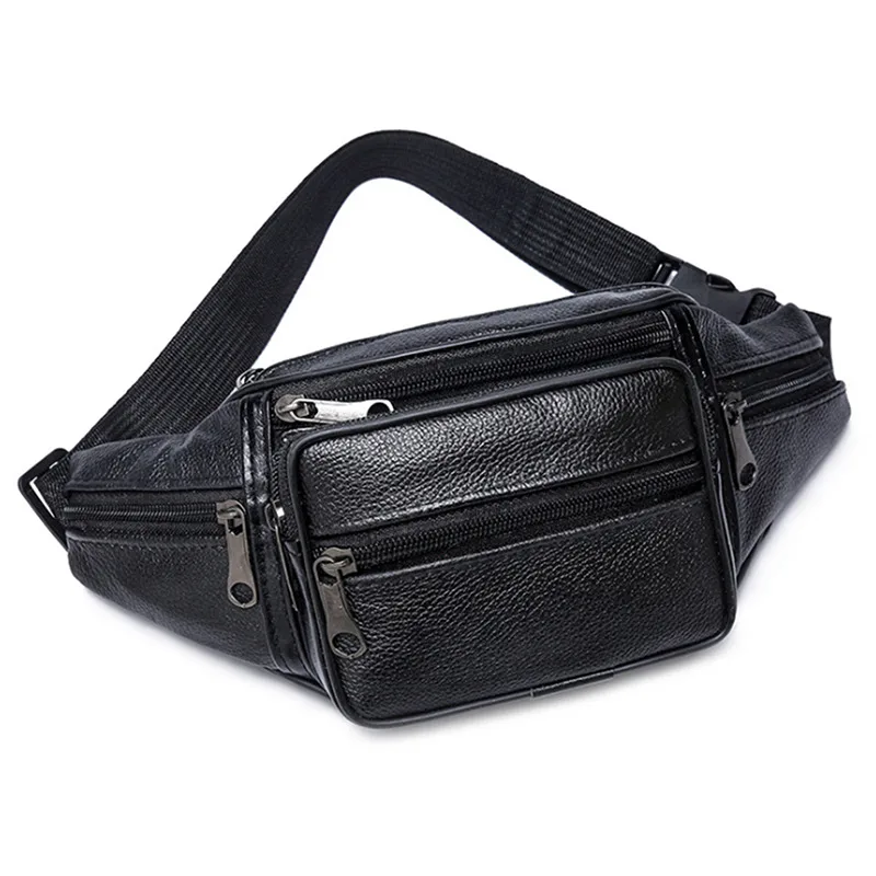 Genuine Leather Men's Chain Waist Pack - Stylish Belt Bag with Phone Pouch