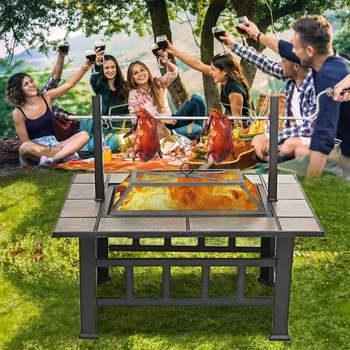 37 Inch Fire Pit Outdoor Patio Garden Camping Picnic Wood Burning Fire Pits Heating Large Steel BBQ Grill 1