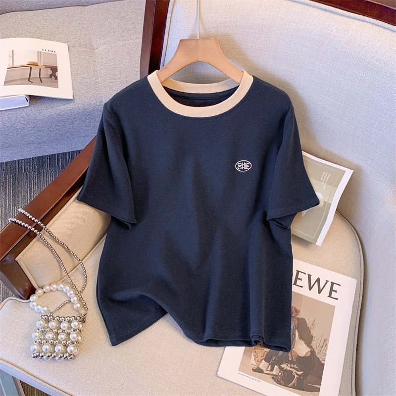 

Basic T-shirt For Women Summer Fashion Short Sleeve Patchwork O-neck Casual Loose Retro Tops Female Baggy Versatile Pullover Tee