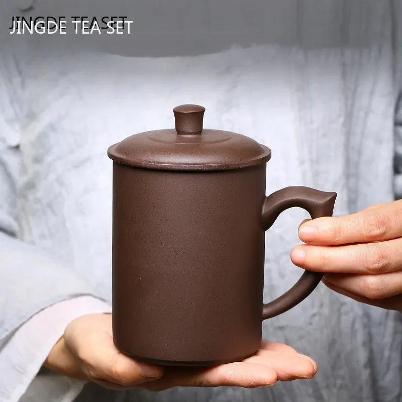 Large capacity 500ml Yixing Handmade Purple Clay Pu'er Teacup With Cover Office Water Travel Portable Tea Cups Household Tea Set