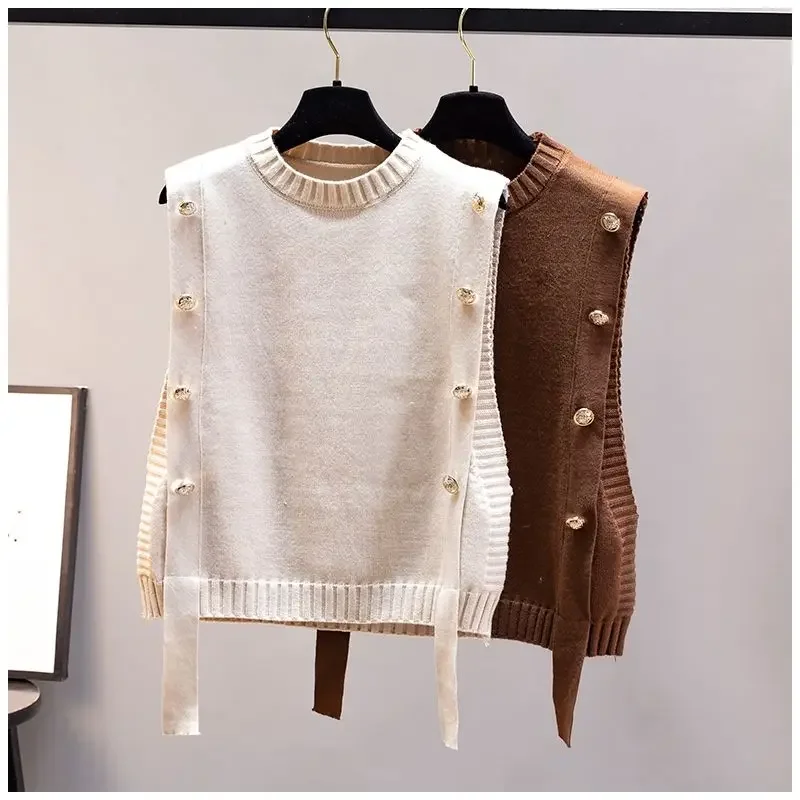 Women's waistcoat spring and autumn outer wear pullover sweater fashion casual new ladies sleeveless round neck knitted top