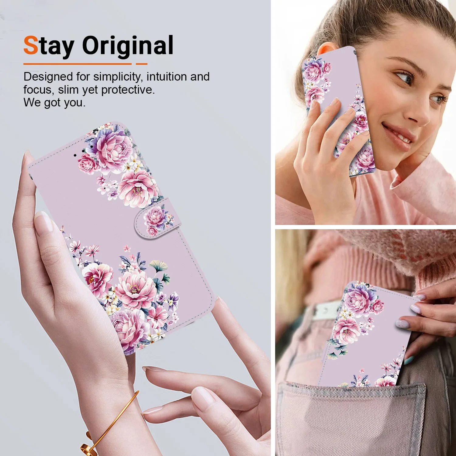 Elegant Flip Leather Case with Floral Pattern – Premium Painted Wallet Cover