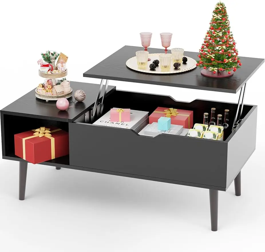 

Sweetcrispy Coffee Table, Lift Top Coffee Tables for Living Room, Small Rising Wooden Dining Center Tables with Hidden Storage