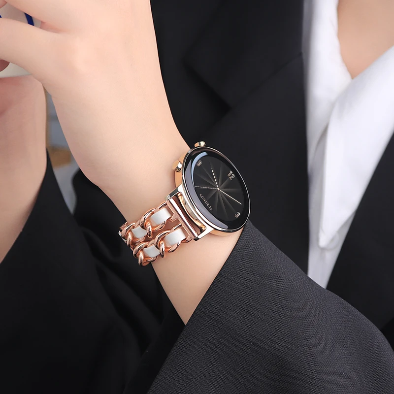 Leather and Metal Link Bracelet Watch Strap, 20mm/22mm Band