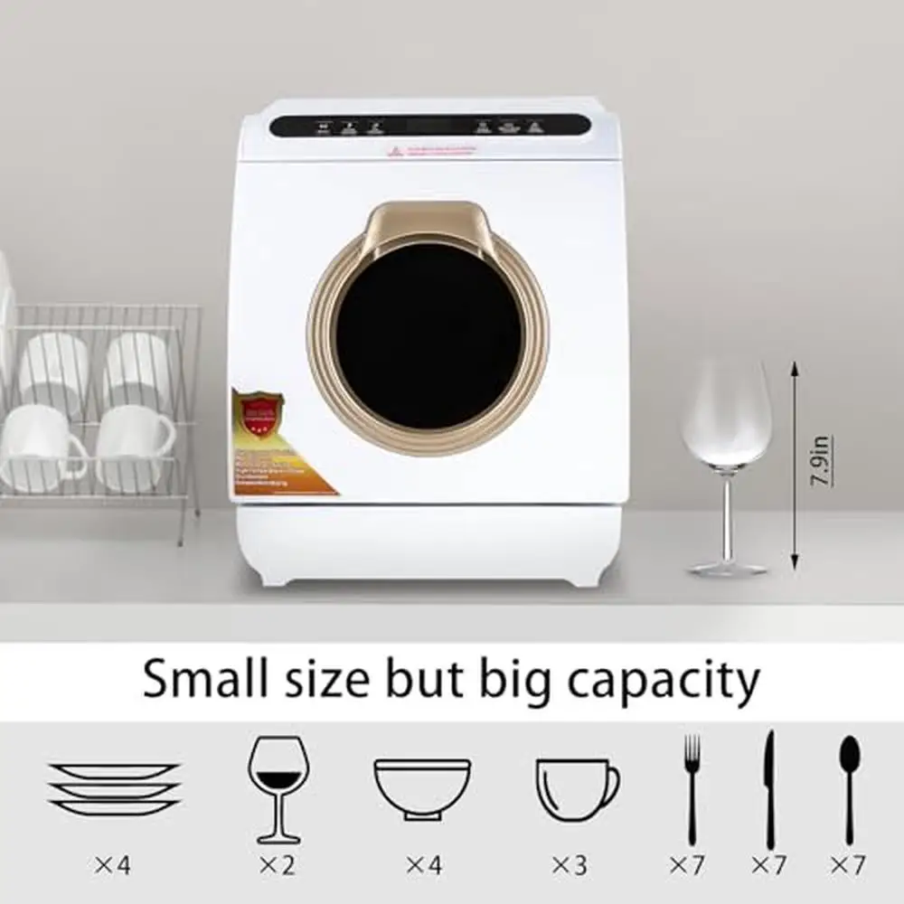 Portable Mini Dishwasher Countertop 900w 5 Programs Dryer Cabinet Easy to Use No Installation Needed Convenient Storage 7L Water 6