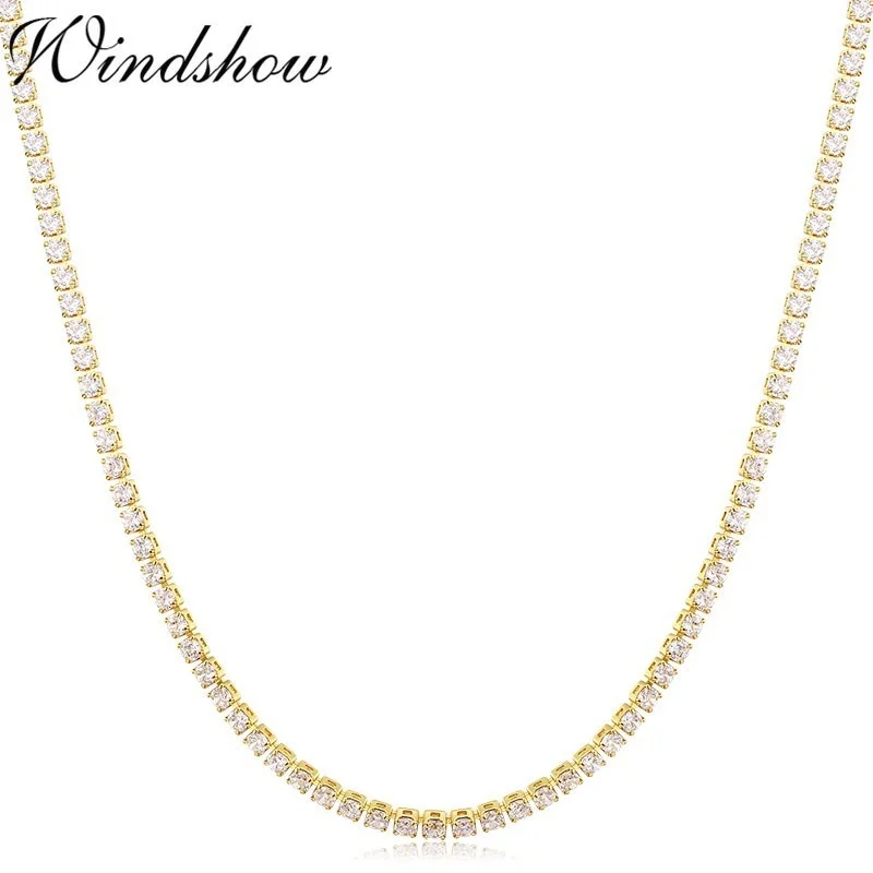 Elegant Yellow Gold Tennis Chain Choker Necklace