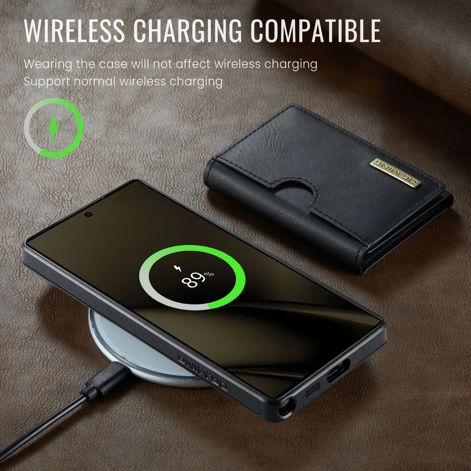 Magnetic Leather Wallet Phone Case with Detachable Flip Card Holder