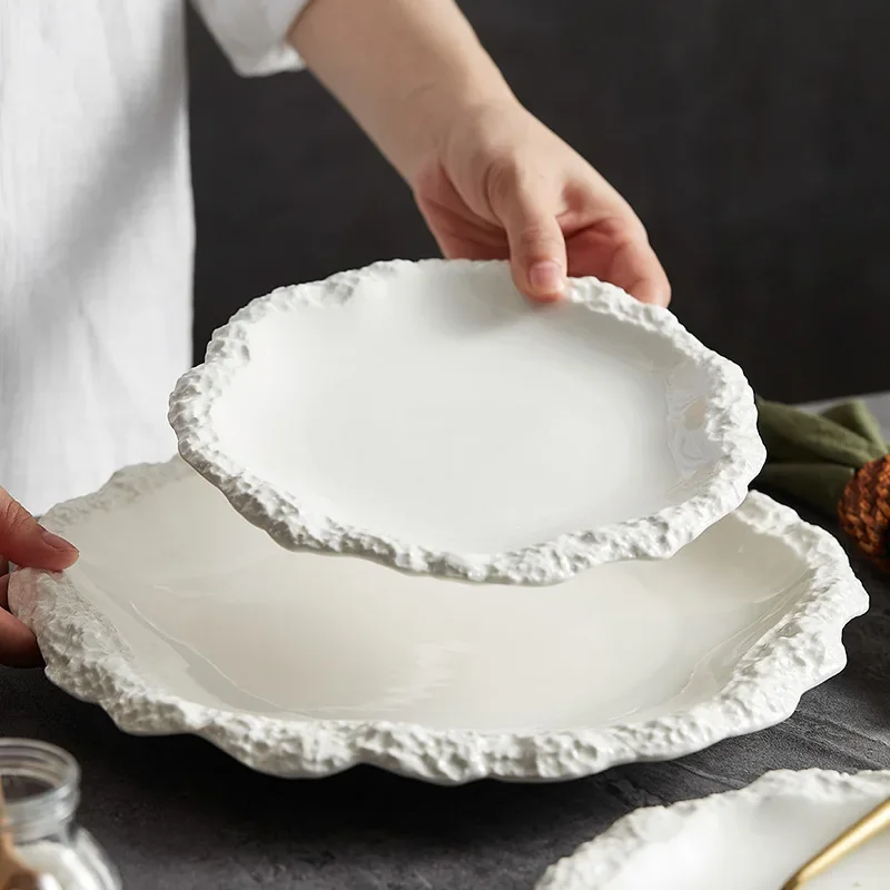Rock Pattern Skirt Plate Dish Plate Household Ceramic Flat Shallow Hotel Tableware dining dish