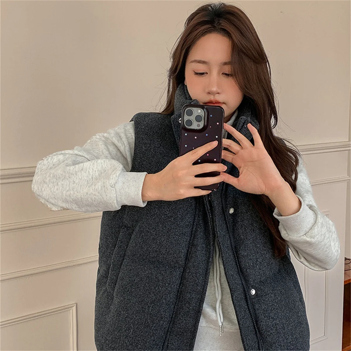 Women's Short Down Cotton Vest Korean Fashion New Stand-up Sleeveless Zipper Student Vest Jacket Black Gray Waistcoat Tide 2026