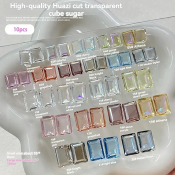 평평한 바닥 투명 설탕 혼합 크기 네일 아트 라인석 직사각형 크리스탈 유리, 3D 매니큐어 DIY 장식, 2 가지 크기, 10 개