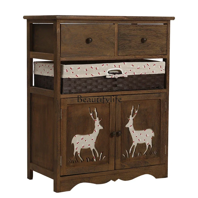 

Simple American Bedside Multifunctional Storage Rattan Frame Locker