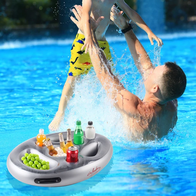 Portabevande gonfiabile 1PC addensato, portabicchieri galleggiante Vassoio per ghiaccio portatile con portabicchieri per feste in piscina estive 4