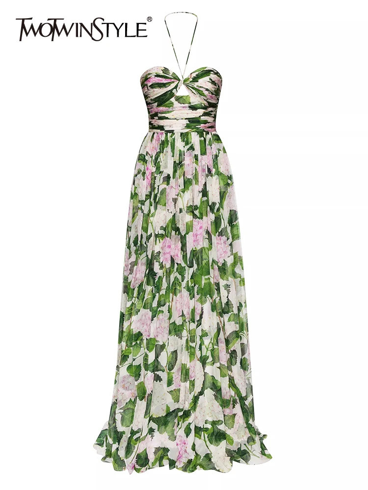 TWOTWINSTYLE-Hit-Color-Dresses-For-Women-Halter-Sleeveless-High-Waist ...